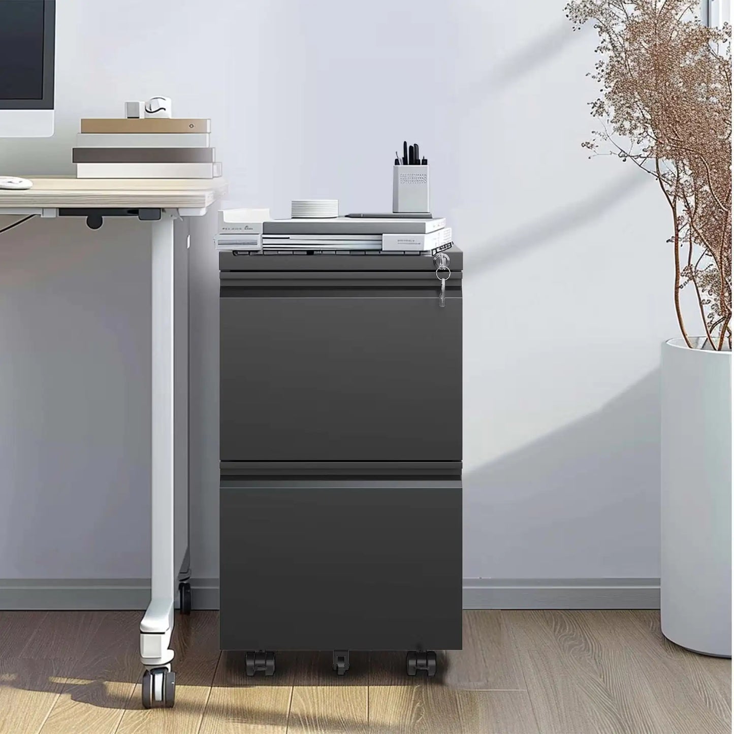 2 Drawer Metal Mobile Filing Cabinet, Rolling Filing Cabinet With Lock