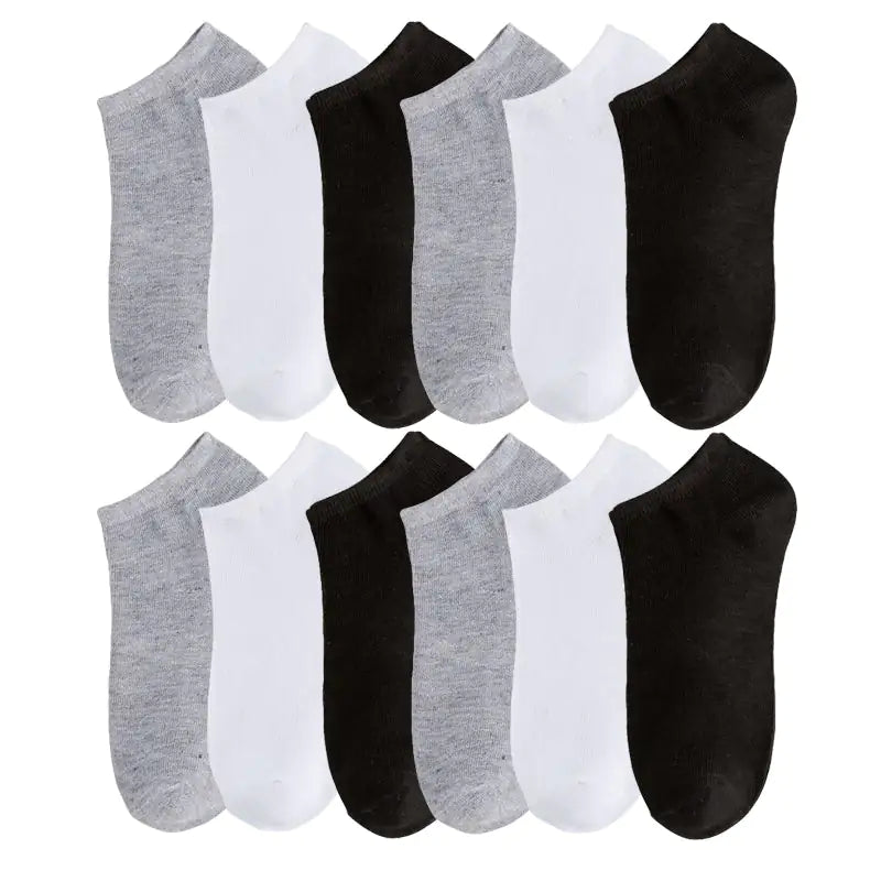 10 Pairs Men's Breathable Ankle Socks Cotton, White, Grey, Black
