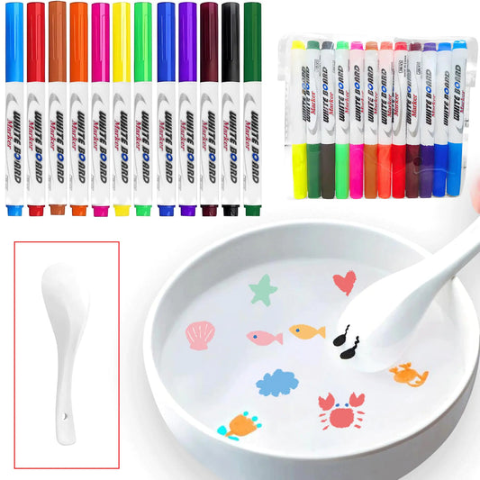 12pcs Magical Drawing Pen Water Art Pens With Spoon Magical Water Painting Water Marker Doodle Pens Floating Marker Pens Toys Gifts for 3-12 Year Old Boys Girls Toddlers New Years Gift