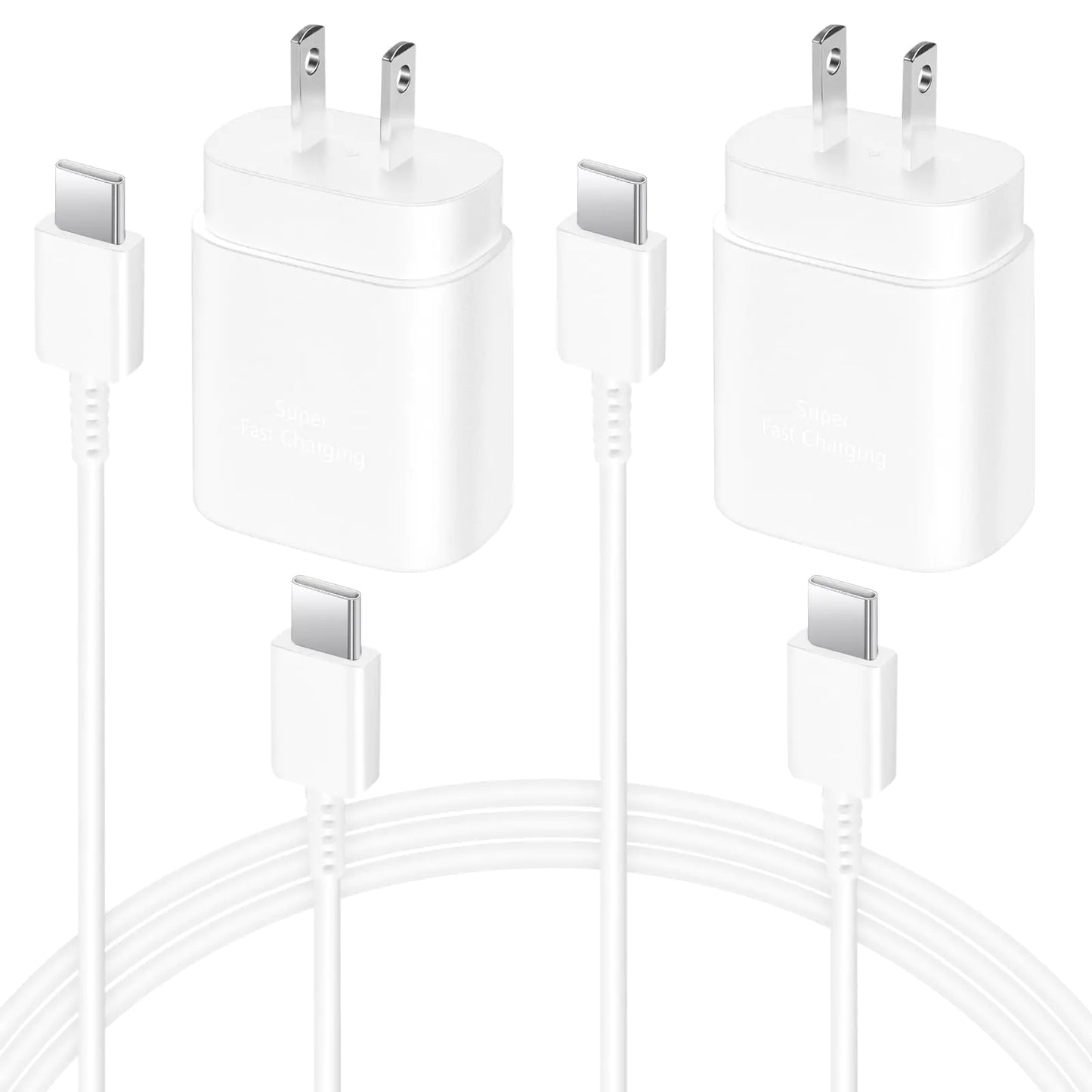 2 Pack USB C Charger 25W Type C Charger Fast Charging with 6FT USB C Android Phone Fast Charger Cable for Galaxy S24 Ultra/S23+/S22/S21/S20-White