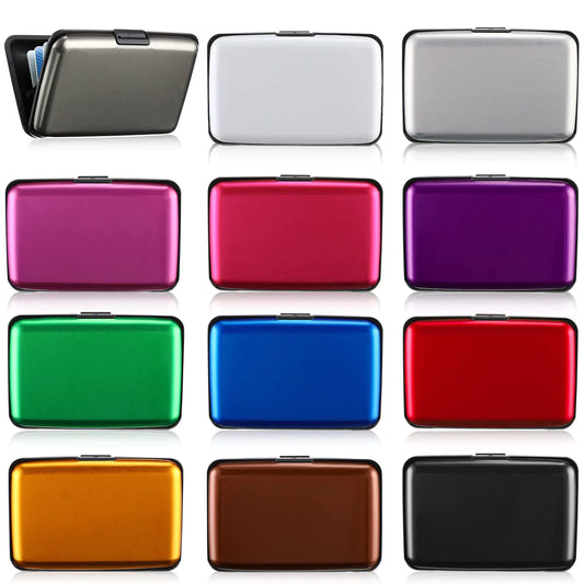 12 Pcs RFID Blocking Credit Cards Holder Mini Slim Aluminum Wallet Metal Business Card Case Credit Card Protector ID Hard Case for Women Men Multicolor