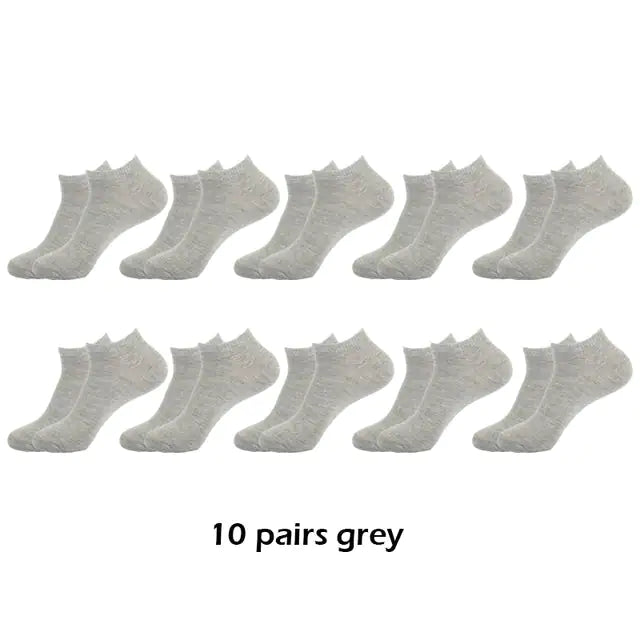 10 Pairs Men's Breathable Ankle Socks Cotton, White, Grey, Black
