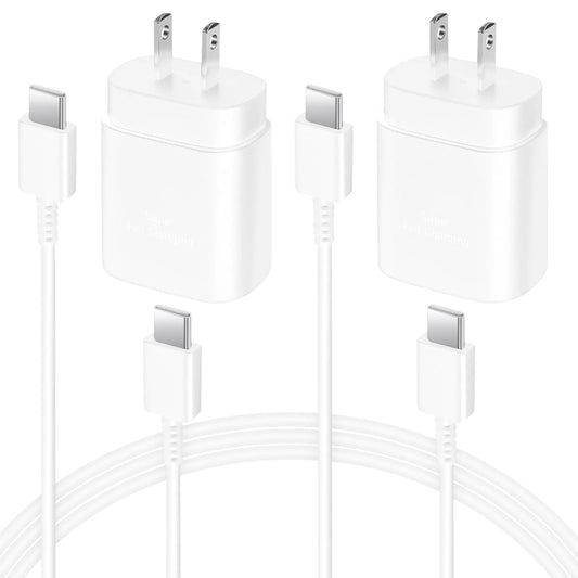 2 Pack USB C Charger 25W Type C Charger Fast Charging with 6FT USB C Android Phone Fast Charger Cable for Galaxy S24 Ultra/S23+/S22/S21/S20-White