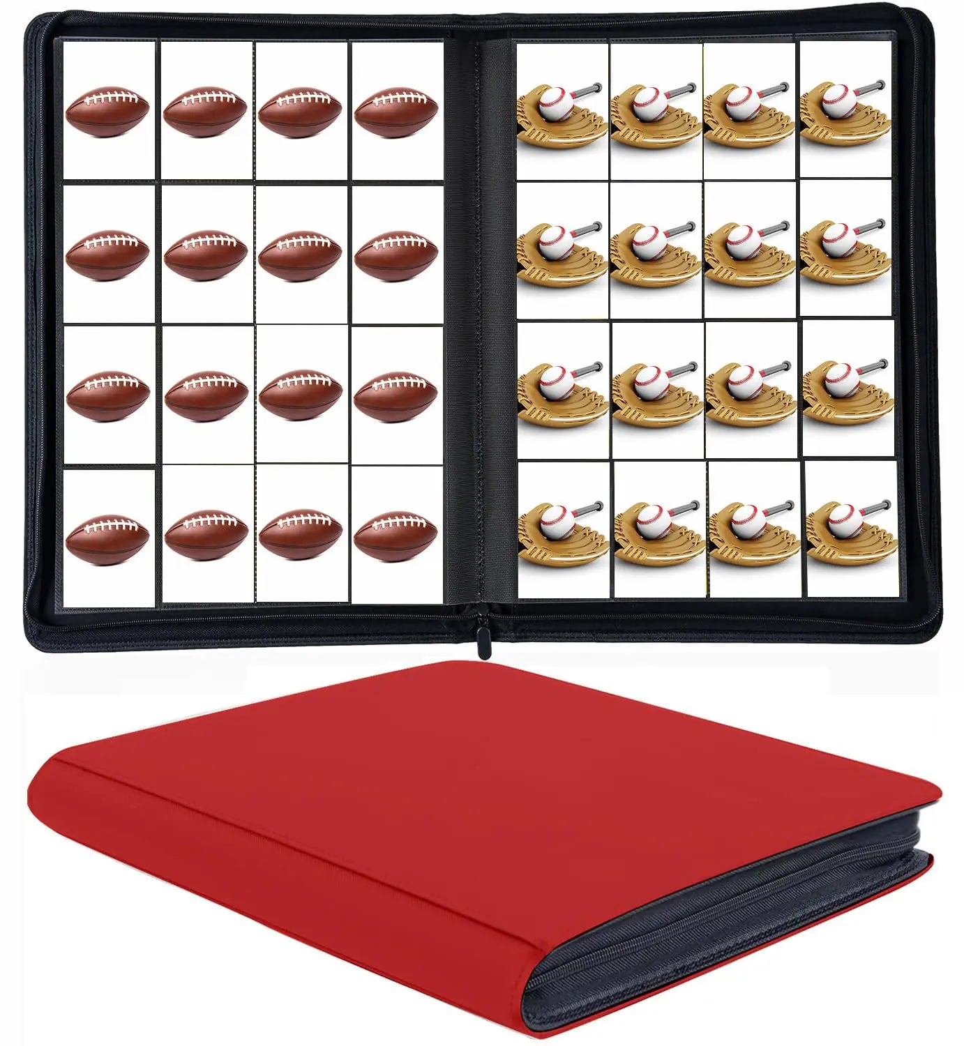 1000+ Pockets Trading Card Binder 16 Pocket Ringless Side Loading Card Holder Album Trading Card Album Fit for YuGiOh MTG TCG Game Cards Sports Cards Business Cards (Red)