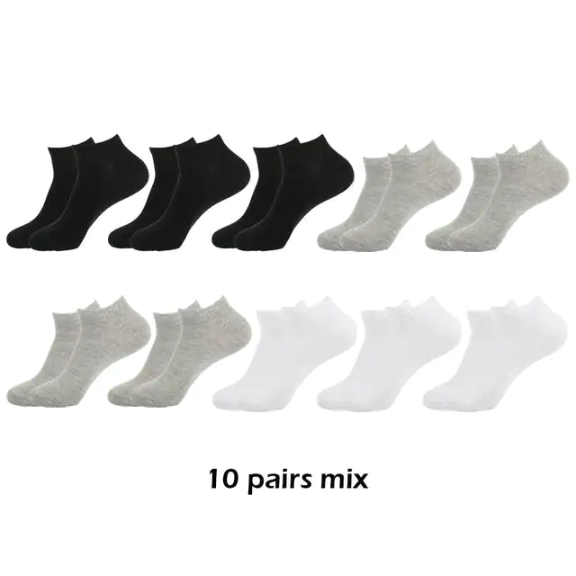 10 Pairs Men's Breathable Ankle Socks Cotton, White, Grey, Black