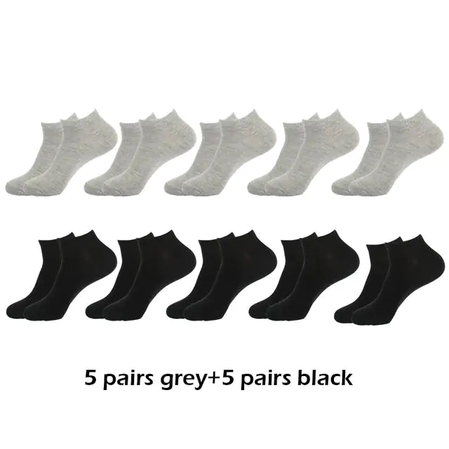 10 Pairs Men's Breathable Ankle Socks Cotton, White, Grey, Black