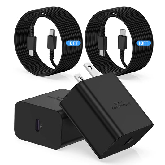 2Pack 45W Super Fast USB C Charger and 10ft Android Phone Charger Cable Cord Long Type C Wall Charging Block Plug for Samsung Galaxy S24/S23 Ultra/S23/S23+/S22/S22 Ultra/S22 Plus/S21/Note 20/Note10+
